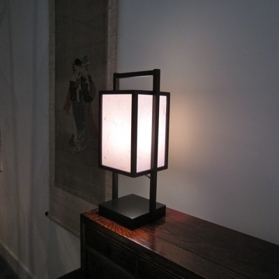 Lamp " Yotha" hout met verstevigd Japans papier 45 cm.H.