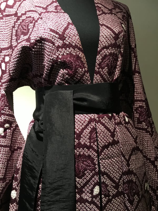 Kimono centuur ( Obi ) met verstevigd middenstuk, zwart/blauw/ rood en bronskleur
