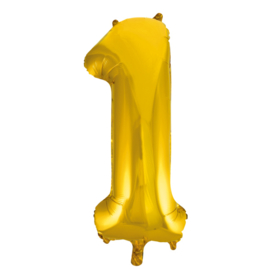 Folieballon cijfer 1 goud 86 cm.