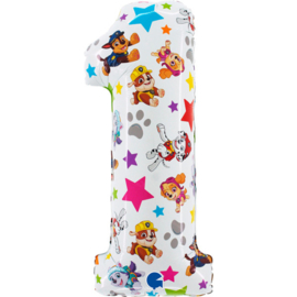 Paw Patrol cijfer 1 folieballon wit 31 x 71 cm.