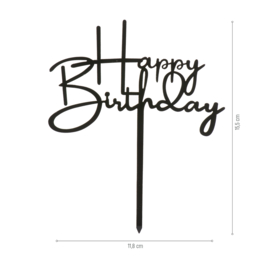 Happy Birthday taart topper zwart