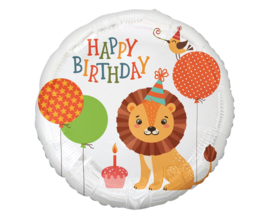 Leeuw folieballon happy birthday ø 36 cm.