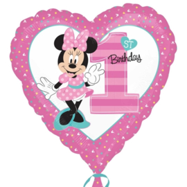 Disney Minnie Mouse 1st Birthday hart folieballon 43 cm.