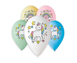 Unicorn ballonnen full color ø 30 cm. 5 st.