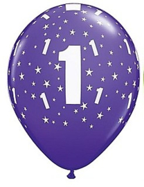 Leeftijd ballonnen 1 jaar stars paars ø 28 cm. 6 st.