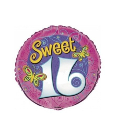 Sweet Sixteen folieballon butterfly ø 45,1 cm.
