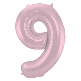 Folieballon cijfer 9 pastel roze 86 cm.