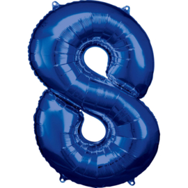 Folieballon cijfer 8 blauw 86x57 cm