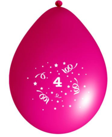 Ballonnen party fuchsia 4 jaar ø 33 cm. 6 st.