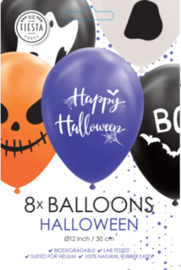 Halloween Ballonnen 8 stuks oranje, zwart, paars en wit