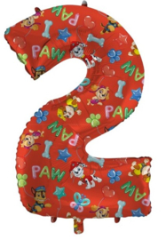 Paw Patrol cijfer 2 folieballon rood - 90 cm.