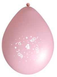Ballonnen party roze 4 jaar ø 33 cm. 6 st.