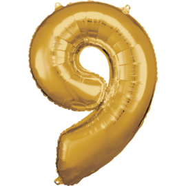 Folieballon cijfer 9 goud 58 x 83 cm. (Riethmuller)