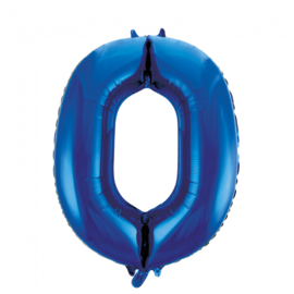 Folieballon cijfer 0 blauw 86 cm.