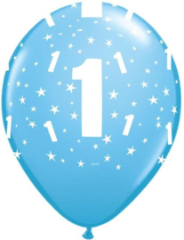 Leeftijd ballonnen stars licht blauw 1 jaar ø 28 cm. 6 st.