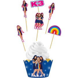 K3 cupcake decoratie set 12-delig