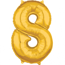 Folieballon cijfer 8 goud 45 x 66 cm. (Amscan)