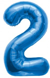 Folieballon cijfer 2 blauw 86 cm.