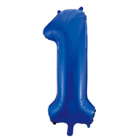 Folieballon cijfer 1 blauw 86 cm.