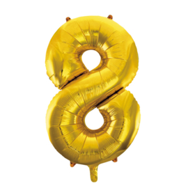 Folieballon cijfer 8 goud 86 cm.