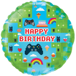 Gaming folieballon happy birthday ø 45,7 cm.