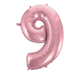 Folieballon cijfer 9 roze 92 cm.