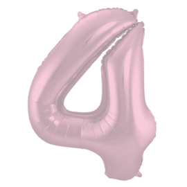 Folieballon cijfer 4 pastel roze 86 cm.