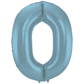 Folieballon cijfer 0 pastel blauw 86 cm.