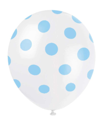 Witte met licht blauwe stippen ballonnen ø 30 cm. 6 st.