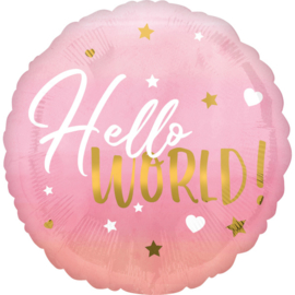 Hello World roze folieballon 43cm