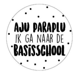 Traktatie sticker Aju paraplu ik ga naar de basisschool  ø 4 cm. p/stuk