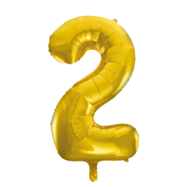 Folieballon cijfer 2 goud 86 cm.
