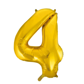 Folieballon cijfer 4 goud 86 cm.
