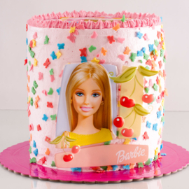 Barbie taart decoratie 16 x 16 cm. (niet eetbaar)