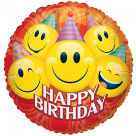 Emoji Smiley happy birthday folieballon 91,4 cm.
