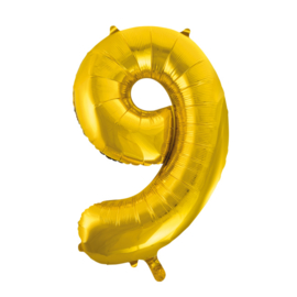 Folieballon cijfer 9 goud 86 cm.
