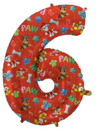 Paw Patrol cijfer 6 folieballon rood - 90 cm.