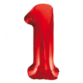 Folieballon cijfer 1 rood 86 cm.