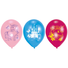 Eenhoorn roze, licht blauwe en fuchsia ballonnen ø 22,8 cm. 6 st.