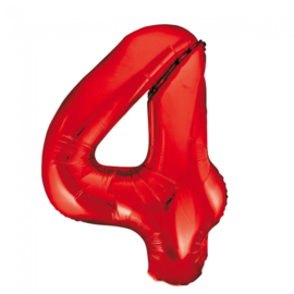 Folieballon cijfer 4 rood 86 cm.