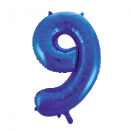 Folieballon cijfer 9 blauw 86 cm.
