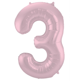 Folieballon cijfer 3 pastel roze 86 cm.