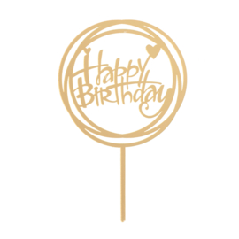 Happy Birthday taart topper goud 15,4 x 10 cm.