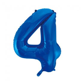 Folieballon cijfer 4 blauw 86 cm.
