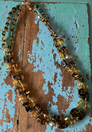 Bruine dubbele glaskralen ketting