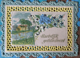 Antiek kaartje met kantrand