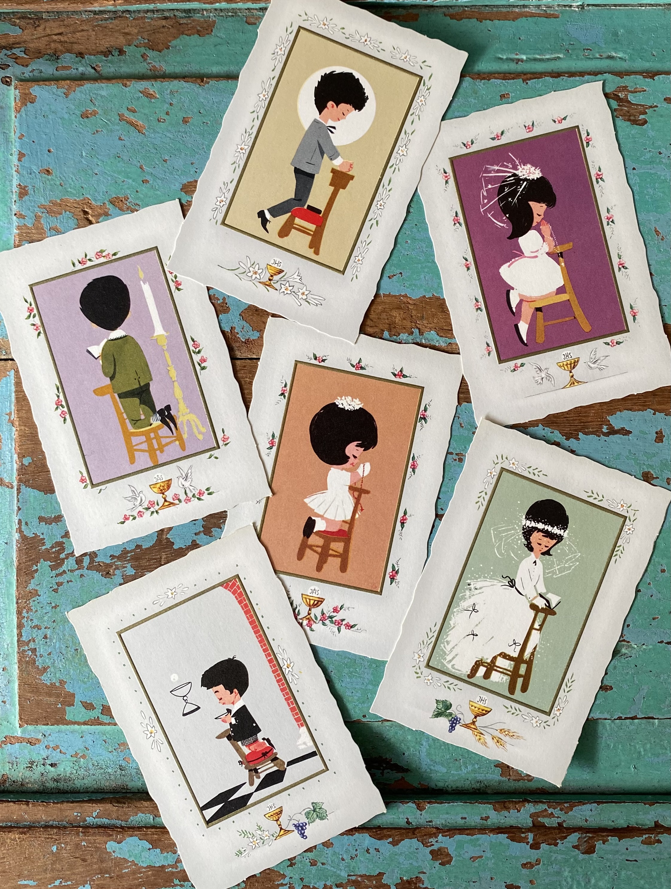 Zes vintage prentjes