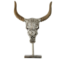 Mars & More | Schedel Stier op standaard aluminium/hout – 47 cm