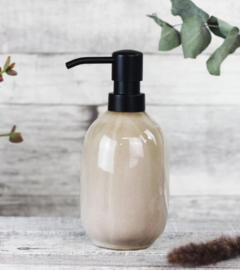 Keramiek zeepdispenser beige met zwart pompje
