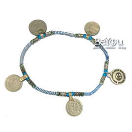 Flip Flop Ankle Bracelet Coins Blue